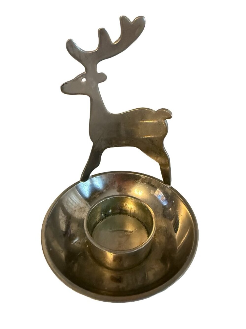 Crate & Barrel Reindeer Tealight Candle Holder Silver Tone Metal Christmas Decor